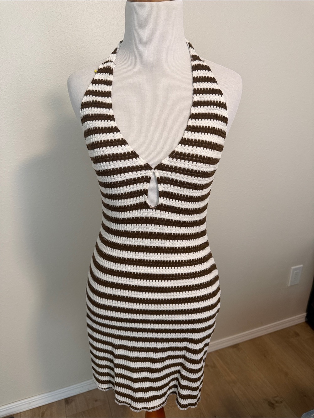 Striped Knit swim cover up in White and Brown